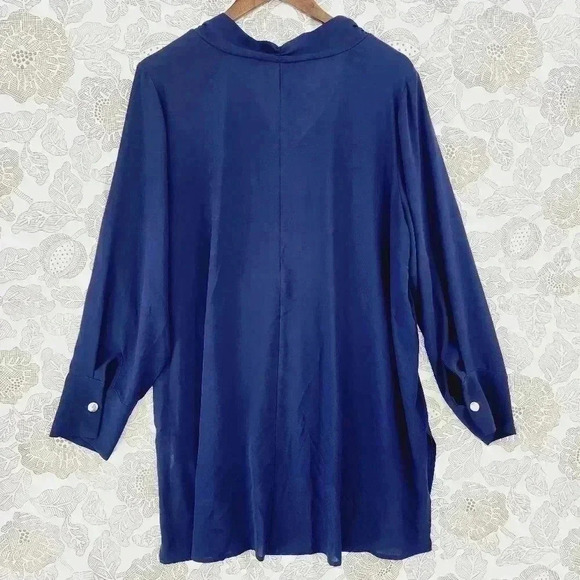 Eloquii Chiffon Long sleeve Blouse 16 V neck Navy Blue - Picture 2 of 7